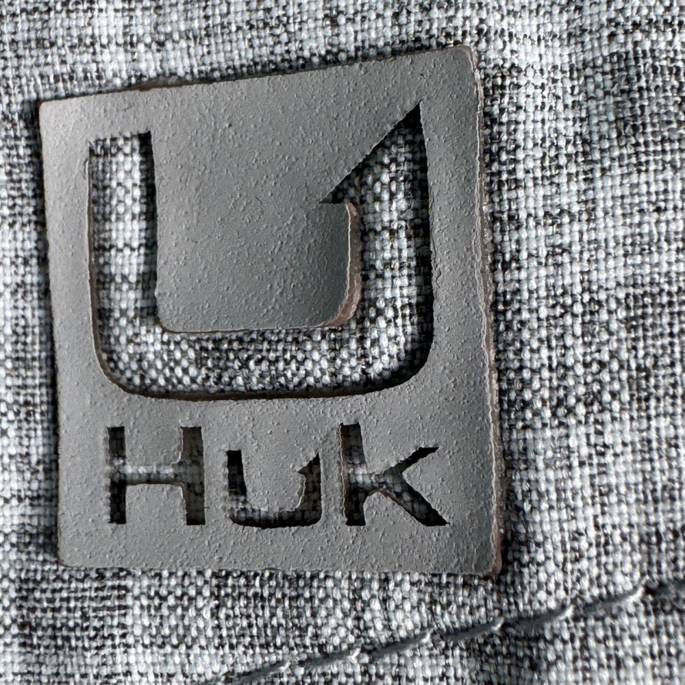 Huk Mens Grey Plaid Short Sleeve Button Down Fishing Shirt Size Medium Mesh Back - Picture 5 of 12